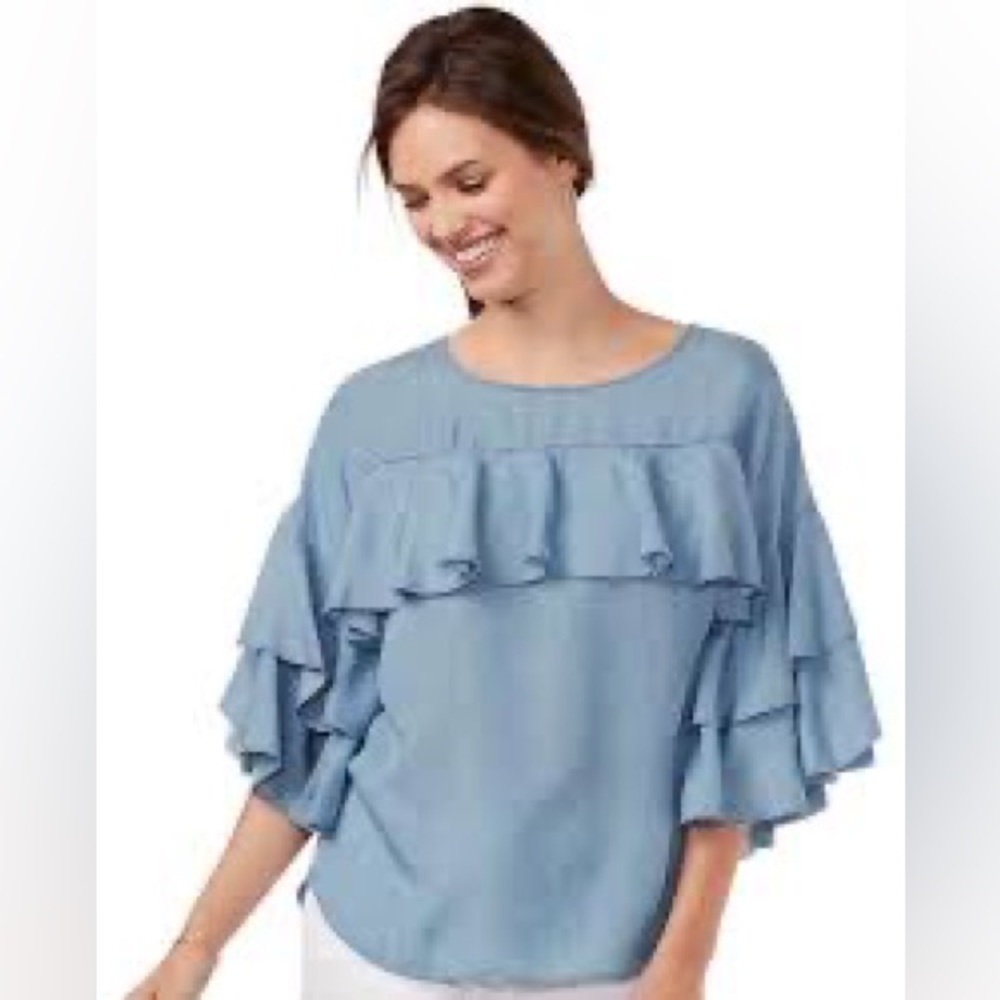 Lauren Conrad 100% Lyocell Layered Ruffle Sleeve Blouse Women's Size Large